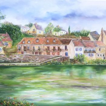 Schilderij getiteld "La Dordogne à Argen…" door Danièle Kechidi, Origineel Kunstwerk, Olie Gemonteerd op Frame voor houten b…
