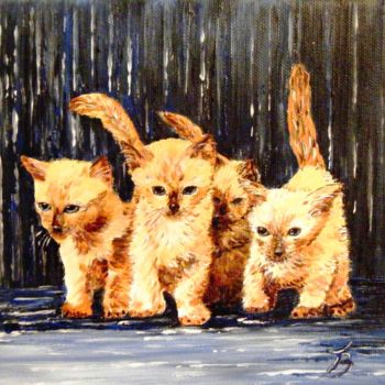 Peinture intitulée "Quatre chatons mign…" par Danièle Kechidi, Œuvre d'art originale, Acrylique Monté sur Châssis en bois
