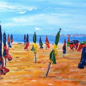 Pintura titulada "Parasols de Deauvil…" por Danièle Kechidi, Obra de arte original, Acrílico Montado en Bastidor de camilla…