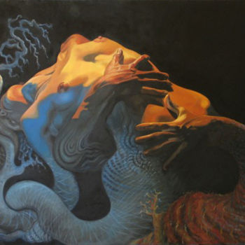 Schilderij getiteld "Tritone e Sirena" door Daniele Magro, Origineel Kunstwerk, Olie