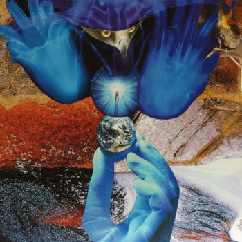 Collages intitulée "OISEAU BLEU (n°50)" par Daniele Passemar, Œuvre d'art originale, Découpages