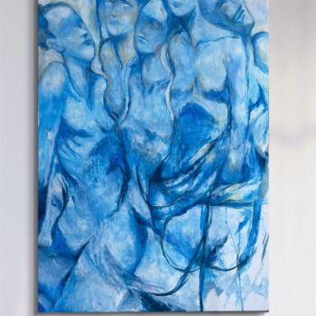 Schilderij getiteld "Sei donne - In Blu" door Daniele Raineri, Origineel Kunstwerk, Acryl Gemonteerd op Frame voor houten br…