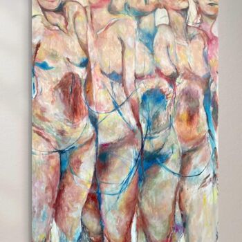 Schilderij getiteld "5 donne" door Daniele Raineri, Origineel Kunstwerk, Acryl Gemonteerd op Frame voor houten brancard