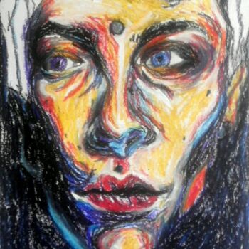 Рисунок под названием "3 EYES" - Daniele Zaggia, Подлинное произведение искусства, Цветные карандаши