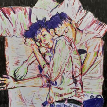 Рисунок под названием "Couple" - Daniele Zaggia, Подлинное произведение искусства, Цветные карандаши