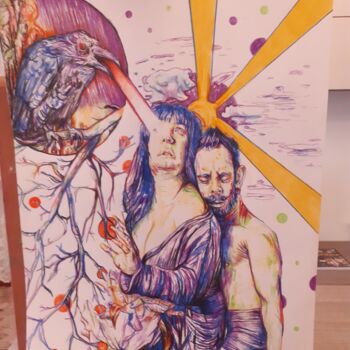 Tekening getiteld "Lovers and the death" door Daniele Zaggia, Origineel Kunstwerk, Conté