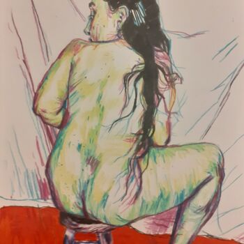 Disegno intitolato "Female back" da Daniele Zaggia, Opera d'arte originale, Matite colorate