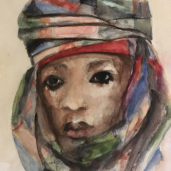 Painting titled "L'Enfant du Niger" by Danièle Laffillé, Original Artwork, Watercolor