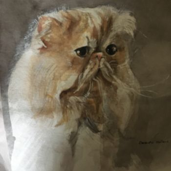 Painting titled "Le chat persan" by Danièle Laffillé, Original Artwork, Watercolor