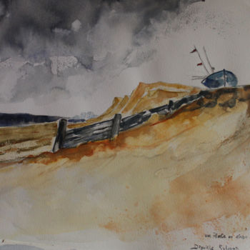 Painting titled "La plage" by Danièle Laffillé, Original Artwork, Watercolor