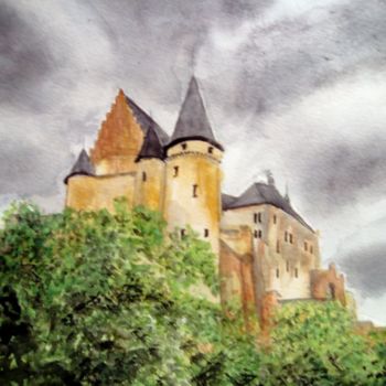 Pintura titulada "Le chateau" por Daniel Halin, Obra de arte original, Gouache