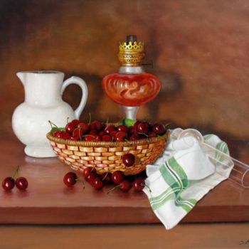 Painting titled "nature morte cerise…" by Daniel Lavabre, Original Artwork