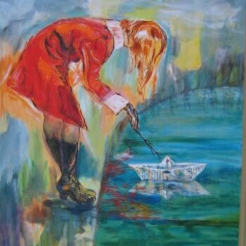 Painting titled "mon bateau en papier" by Danielle De  Block, Original Artwork