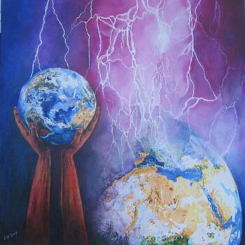 Peinture intitulée "Protégeons la terre" par Danielle De  Block, Œuvre d'art originale