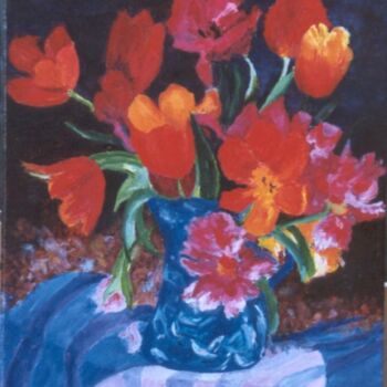 Картина под названием "Les tulipes" - Danielle De  Block, Подлинное произведение искусства