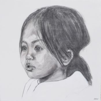 Drawing titled "Portrait d'Ailleurs…" by Danielle Dumestre, Original Artwork, Charcoal Mounted on Wood Stretcher frame