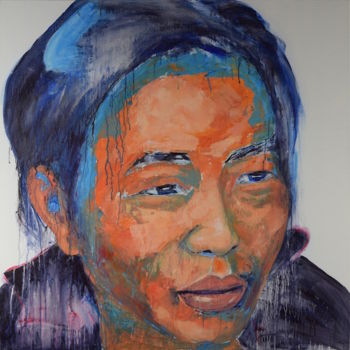 Painting titled "Portrait d'Ailleurs…" by Danielle Dumestre, Original Artwork, Acrylic Mounted on Wood Stretcher frame