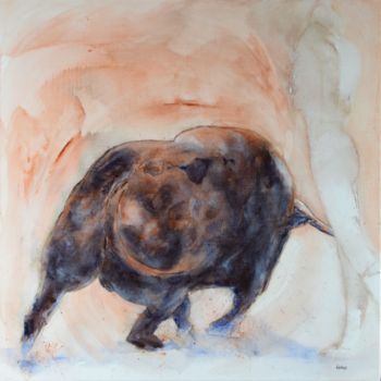 Schilderij getiteld "Toro III" door Danielle Dumestre, Origineel Kunstwerk, Acryl Gemonteerd op Frame voor houten brancard