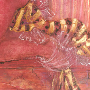 Peinture intitulée "detail tableau rouge" par Danielle Lerouge Schoeffter, Œuvre d'art originale, Tempera