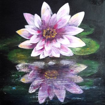 Painting titled "Reflets 2 nénuphars" by Danielle Mangeon, Original Artwork, Acrylic