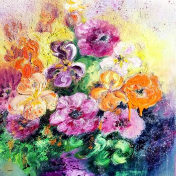 Painting titled "Bouquet 2" by Danielle Mangeon, Original Artwork, Oil Mounted on Wood Stretcher frame