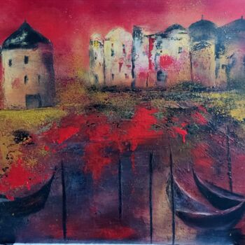 Malerei mit dem Titel "Venise rouge" von Danielle Mangeon, Original-Kunstwerk, Acryl