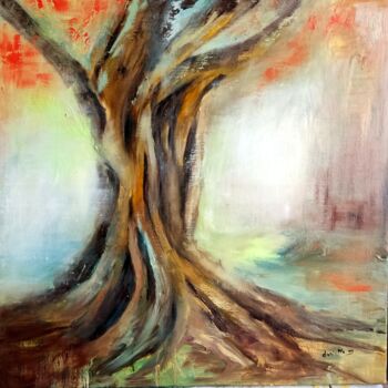 Painting titled "Arbre Valence" by Danielle Mangeon, Original Artwork, Oil Mounted on Wood Stretcher frame