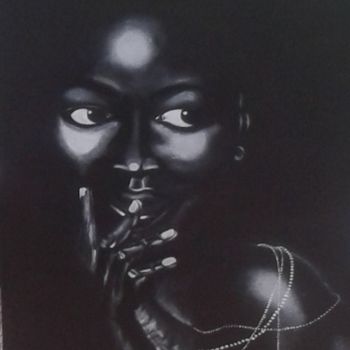 Malerei mit dem Titel "la perle noire" von Danielle Pageot, Original-Kunstwerk, Öl