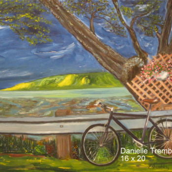 Malerei mit dem Titel "le vélo" von Danielle Tremblay, Original-Kunstwerk, Öl