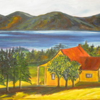 Painting titled "la maison jaune au…" by Danielle Tremblay, Original Artwork, Oil