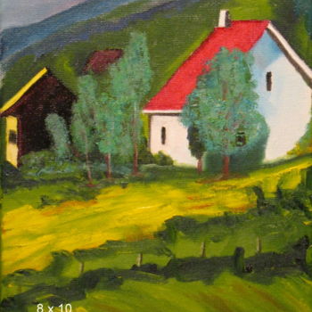Painting titled "les 2 maisons" by Danielle Tremblay, Original Artwork, Oil