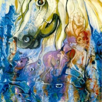 Painting titled "Création du cheval" by Danielle Vasa, Original Artwork, Oil