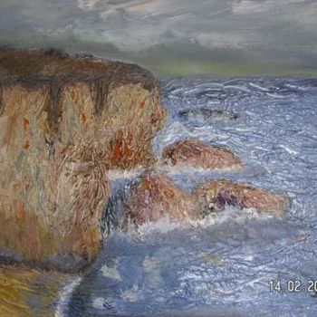 Peinture intitulée "falaise bretonne" par Danielle Crevin, Œuvre d'art originale