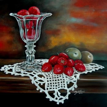 Pintura intitulada "La coupe de fraises" por Danielle Bellefroid, Obras de arte originais, Óleo