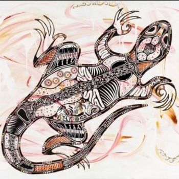 Schilderij getiteld "Sand Goanna" door Danielle Burford, Origineel Kunstwerk, Olie