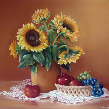Peinture intitulée "Pommes et tournesols" par Danielle Cauchois, Œuvre d'art originale