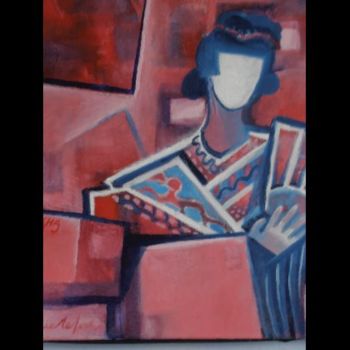 Painting titled "geisha rouge" by Danielefort, Original Artwork, Oil