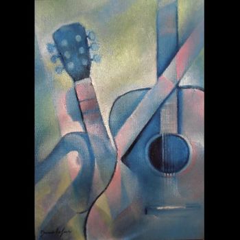 Peinture intitulée "la guitare cassée" par Danielefort, Œuvre d'art originale, Huile