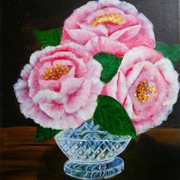 「Bouquet in a Crysta…」というタイトルの絵画 Danielle Siauwによって, オリジナルのアートワーク, アクリル ウッドストレッチャーフレームにマウント
