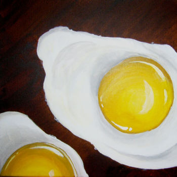 「Breakfast Set - Eggs」というタイトルの絵画 Danielle Siauwによって, オリジナルのアートワーク, アクリル ウッドストレッチャーフレームにマウント