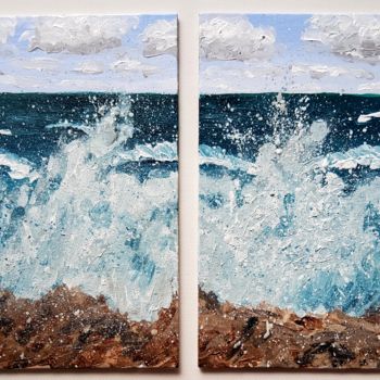 Peinture intitulée "Waves thrashing the…" par Danielle Siauw, Œuvre d'art originale, Acrylique Monté sur Panneau de bois