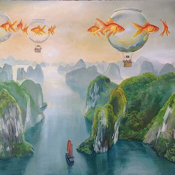 Peinture intitulée "Goldfish XXXVI" par Daniel Loveday, Œuvre d'art originale, Huile Monté sur Châssis en bois