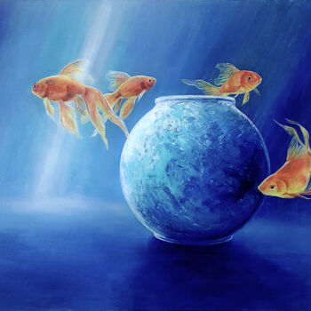Pittura intitolato "Goldfish XLIII" da Daniel Loveday, Opera d'arte originale, Olio Montato su Altro pannello rigido