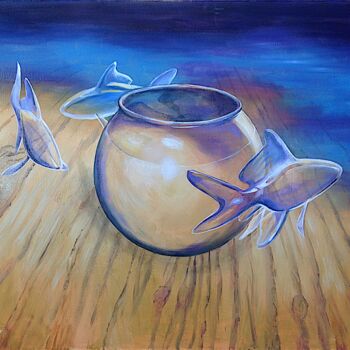 Картина под названием "Goldfish XLV" - Daniel Loveday, Подлинное произведение искусства, Масло Установлен на Деревянная пане…