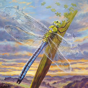 Peinture intitulée "In Pieces - Dragonf…" par Daniel Loveday, Œuvre d'art originale, Acrylique Monté sur Autre panneau rigide