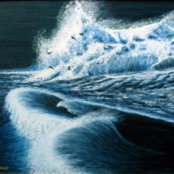 Painting titled "Tsunami de nuit…" by Daniel Lutaud, Original Artwork, Oil