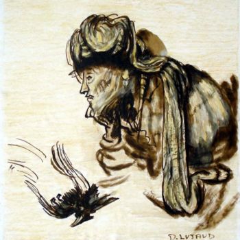 Disegno intitolato "Copie de tete d hom…" da Daniel Lutaud, Opera d'arte originale, Altro
