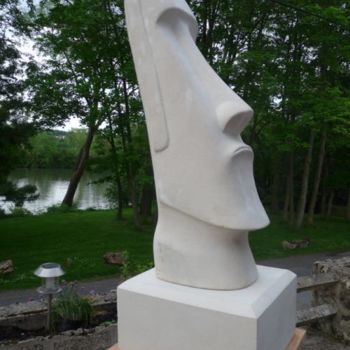 Sculptuur getiteld "Moaï 296 de l Ile d…" door Daniel Lutaud, Origineel Kunstwerk, Steen