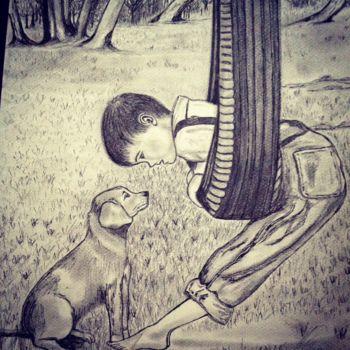 Dibujo titulada ""The child and his…" por Danygil, Obra de arte original, Bolígrafo