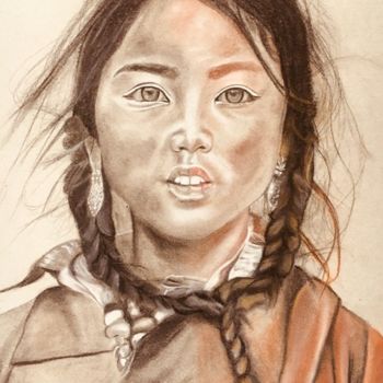 Dessin intitulée ""LA PETITE TIBETAIN…" par Danygil, Œuvre d'art originale, Crayon